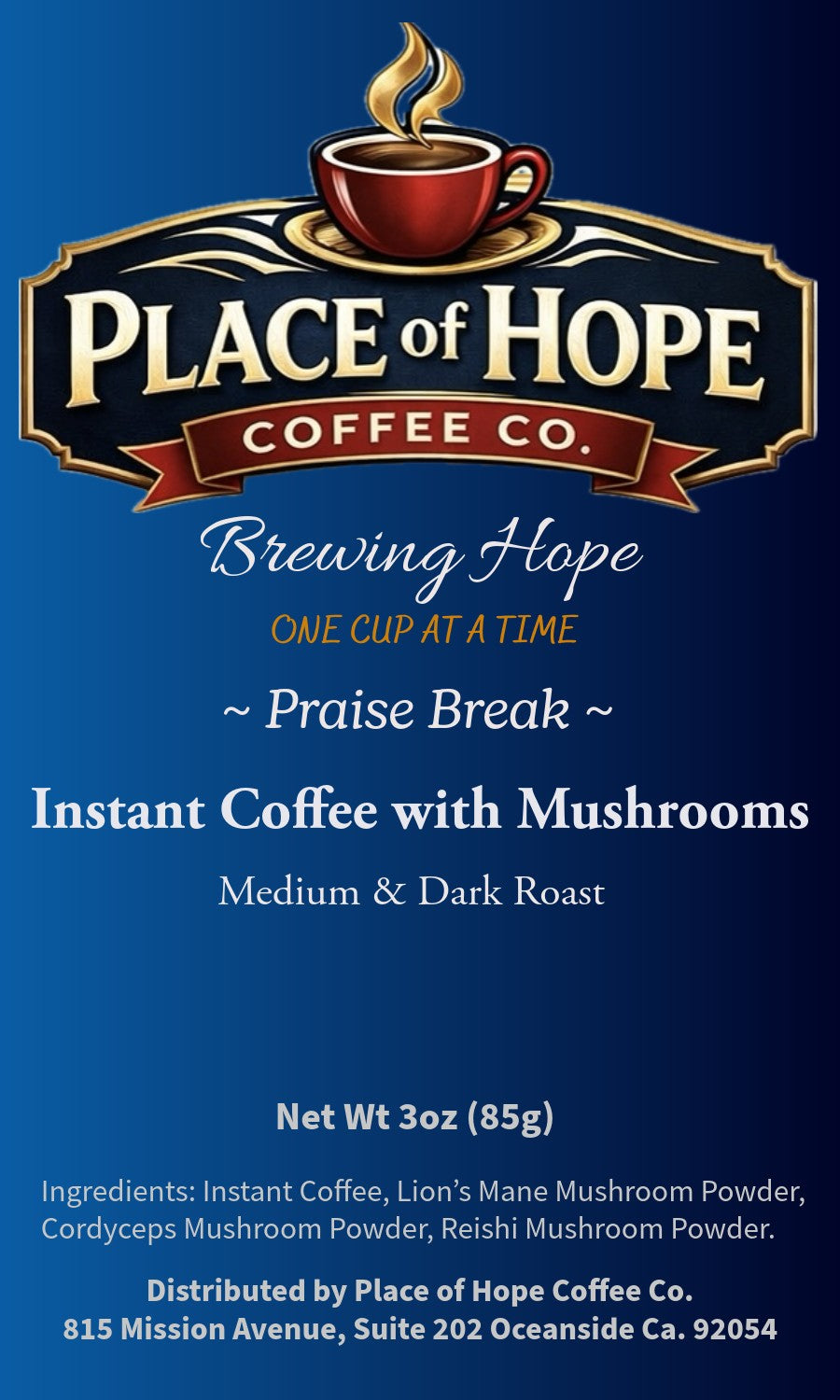Praise Break Instant Mushroom Coffee (Medium & Dark Roast)
